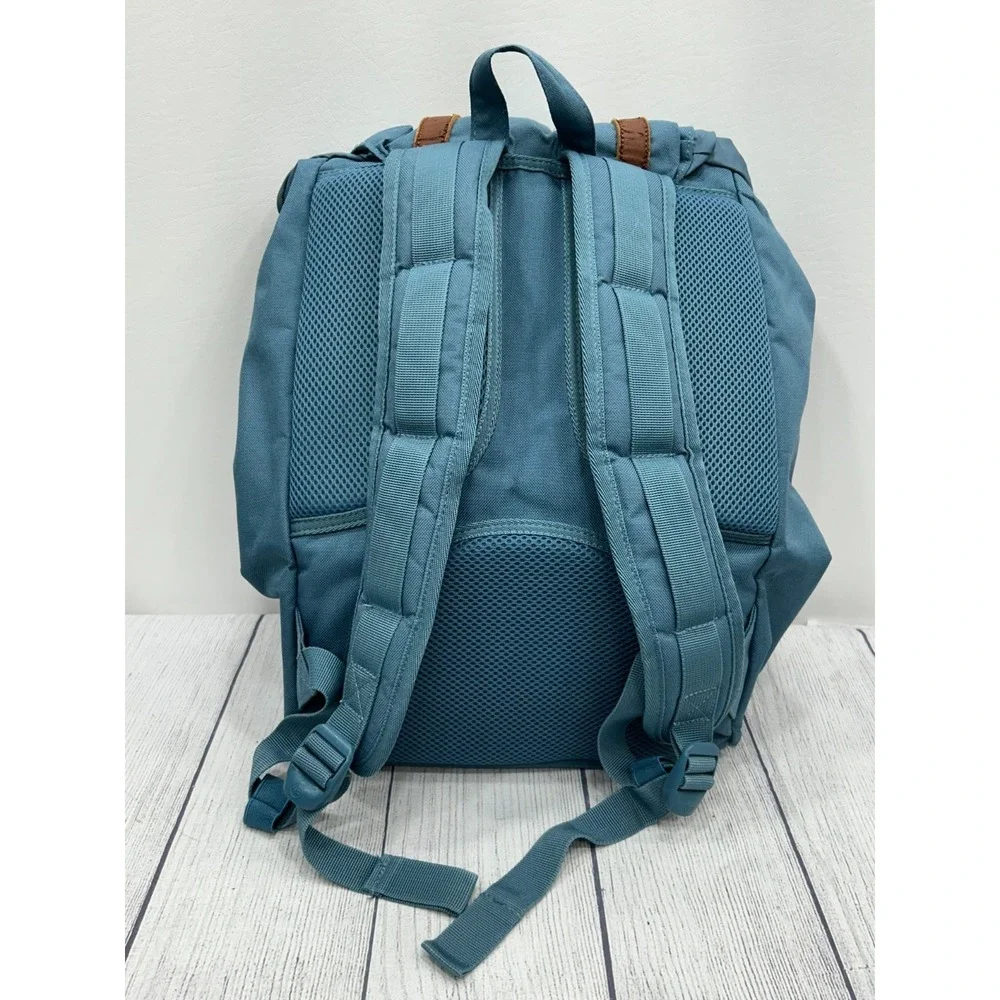 Herschel Little America Mid Volume Backpack Blue‎ Brown Leather Straps Preppy - Picture 7 of 14